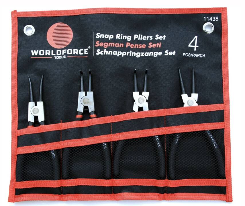 11438-4 Parça 180 mm Segman Pense Seti İç ve Dış Segman Pense Seti S2 Çelik Profesyonel - 1